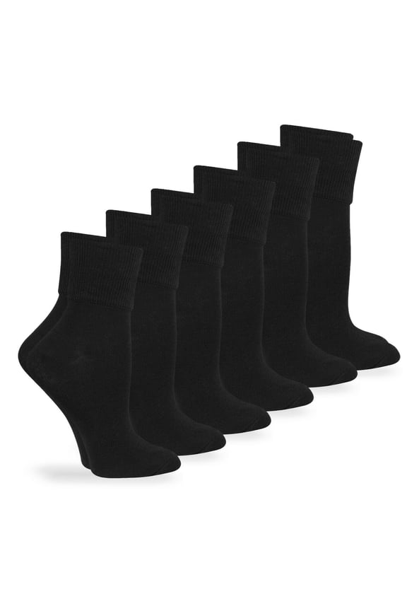Womens Smooth Seamless Turn Cuff Cotton Dress Work Casual Socks, 6 Pair