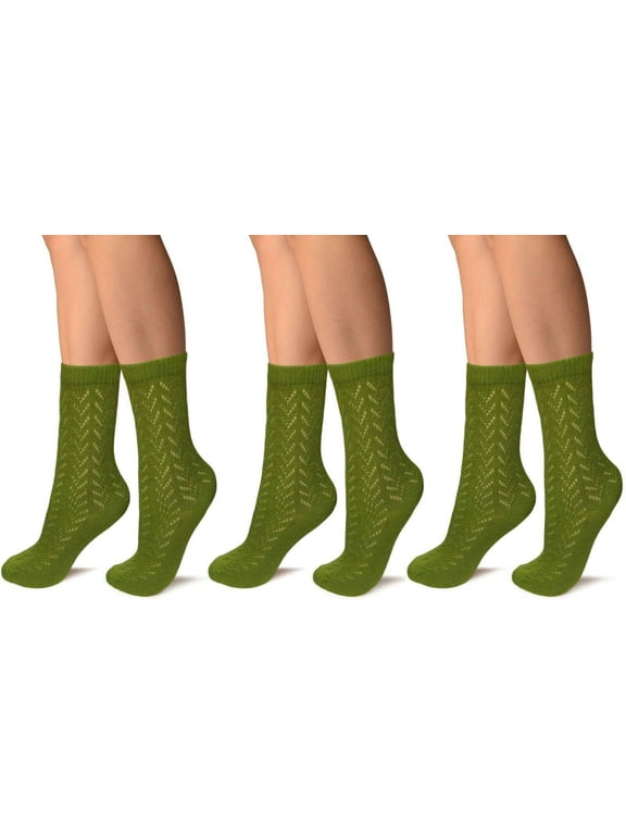 Womens Socks, Acrylic Knit Pattern Crew Socks, 3 Pairs