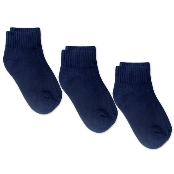 Jefferies Socks Womens Sport Seamless Cushion Navy Quarter Ankle Socks 3 Pair Pack