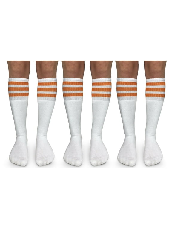 Womens, Vintage Tube Stripe Seamless Cushion Knee High Socks, 3 Pair