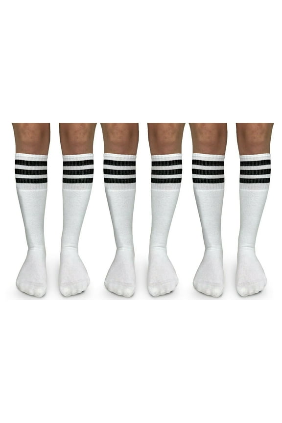 Womens, Vintage Tube Stripe Seamless Cushion Knee High Socks, 3 Pair
