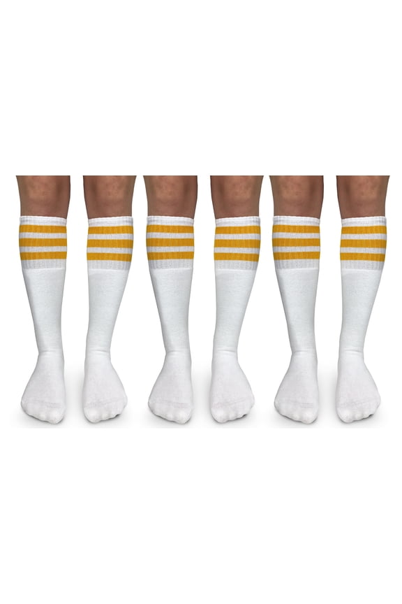 Womens, Vintage Tube Stripe Seamless Cushion Knee High Socks, 3 Pair