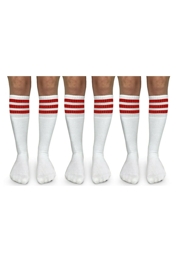 Womens, Vintage Tube Stripe Seamless Cushion Knee High Socks, 3 Pair