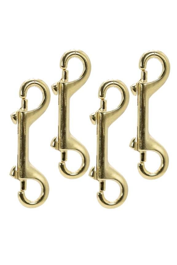 Double Ended Bolt Snaps 4.75", Solid Brass Metal Snap Hooks for Horse Tack, Dog Leash, Rope, Chain, Bucket, Keychain, Lanyard, Camping, Fishing, Outdoor, DIY, Crafts, Hardware - 4 Pack