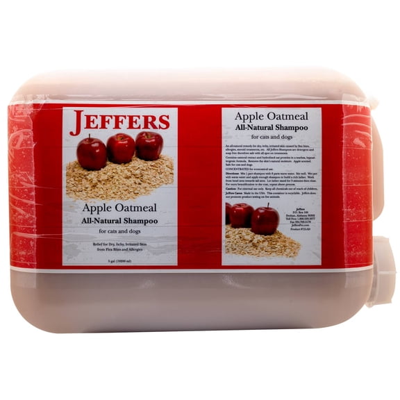 Jeffers Pet Apple Oatmeal Shampoo for Dogs & Cats, Gentle Coconut Based Formula w/ Colloidal Oat Protein, Soap Free, Deodorizing Apple Scent, Sensitive Skin, Puppies Kittens Grooming Care - 640 oz