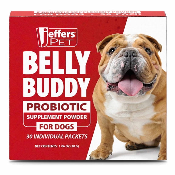 Jeffers BELLY BUDDY Dog Probiotic Powder Packets, 30 Count – Four Probiotic Strains for Daily Digestion Support, Prebiotics, Fiber, Vitamins for Puppies, Adult & Senior Dogs - Chicken Liver Flavor
