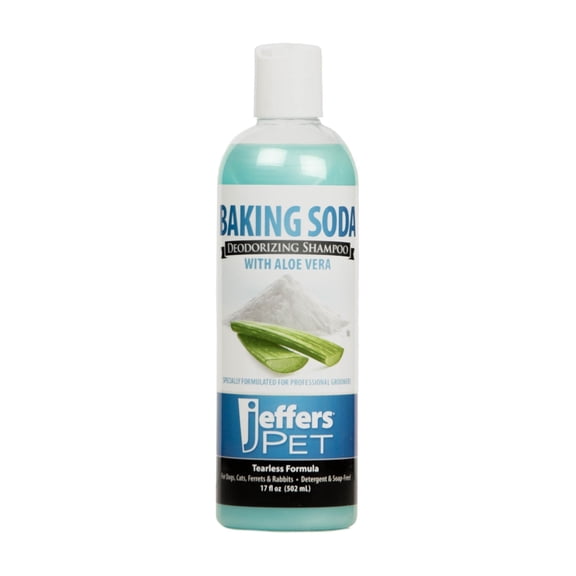 Jeffers Pet Tearless Shampoo Baking Soda Deodorizing w/ Aloe Vera, 17 oz - Gentle Soap Free Dog & Cat Cleanser, Coat Cleaning, Odor Grooming Control, Moisturizing Pet Bath Formula, Baby Powder Scent