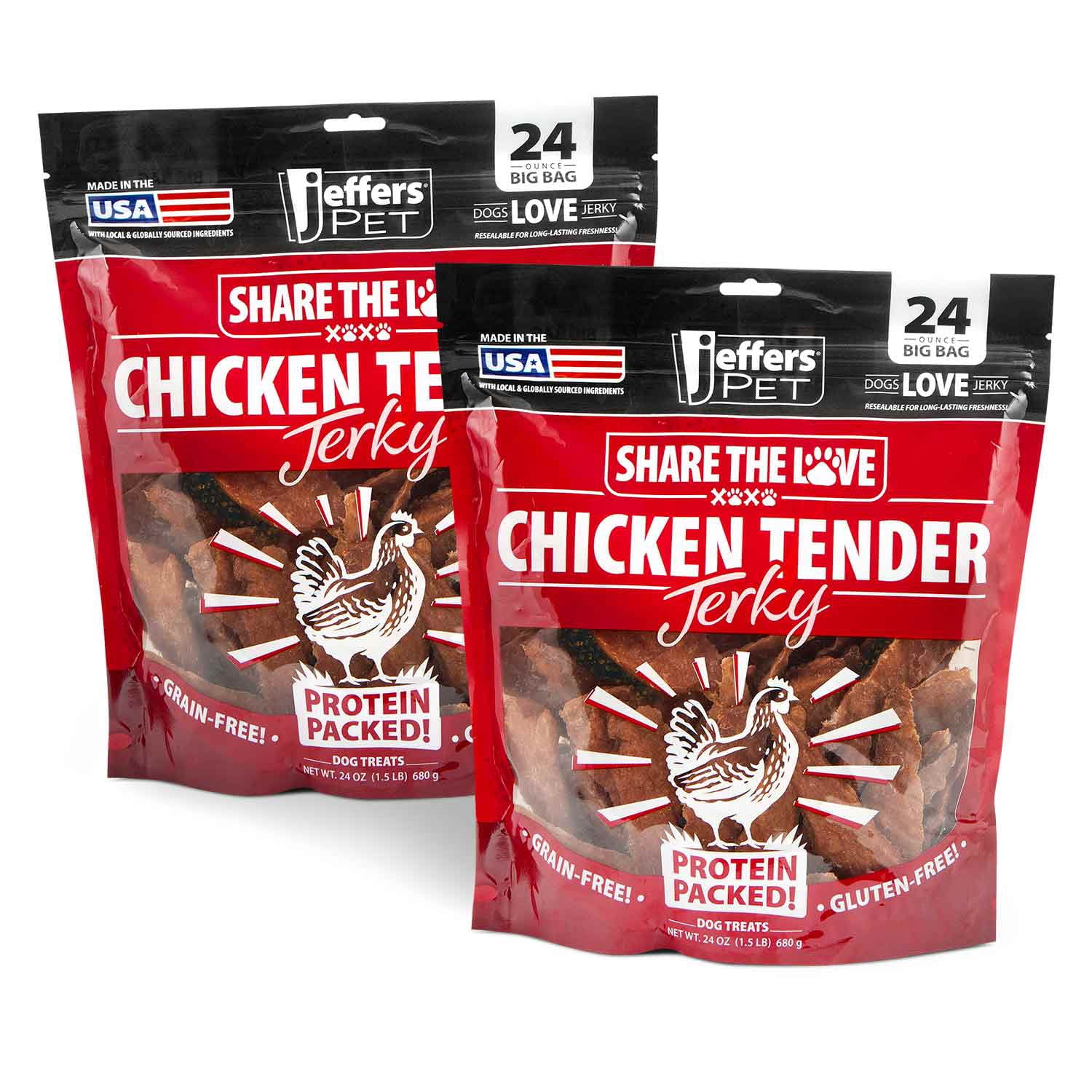 Jeffers Chicken Jerky Dog Treats, 24 oz Bag – Healthy Natural Chicken Breast Tender, Grain Free Soft Chewy Pet Snacks, High Protein Training Rewards for Puppies & Adult Dogs, Made in USA - 2 Pack