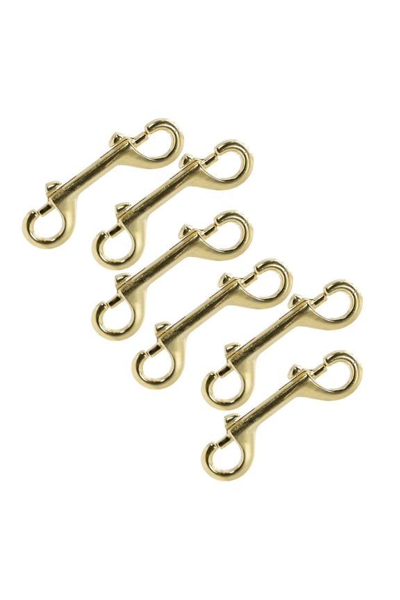 Double Ended Bolt Snaps 4.75", Solid Brass Metal Snap Hooks for Horse Tack, Dog Leash, Rope, Chain, Bucket, Keychain, Lanyard, Camping, Fishing, Outdoor, DIY, Crafts, Hardware - 6 Pack