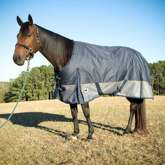 Jeffers Economy Plus Turnout Blanket with Standard Neck for Horses – 1200 Denier Waterproof Shell, 240g Polyfill Insulation - Breathable Weatherproof & Warm Equine Blankets, Navy & Gray –  87 inches