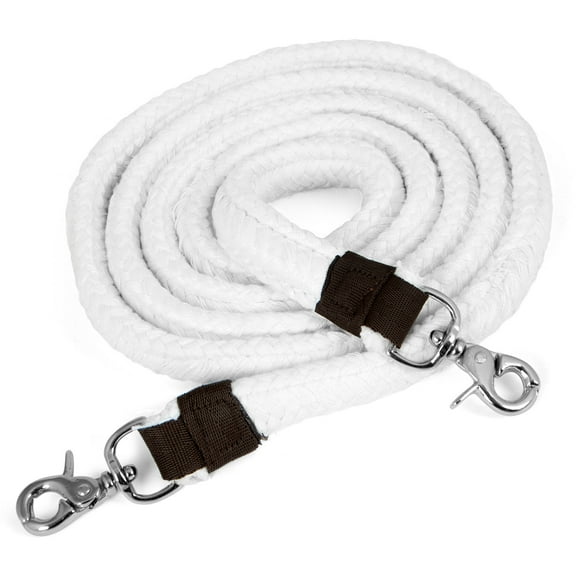 Jeffers Equine Flat Braid Cotton Roping Rein – 7 Feet, 1 in Wide Western Horse Rein with Leather Loops & Scissor Snap Ends – Durable Tack for Barrel Racing, Training, Ranch & Trail Riding