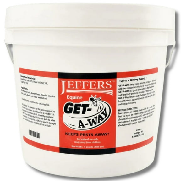 Jeffers Equine Get-A-Way Feed Additive Powder – Natural Garlic & Thiamine Supplement for Horses, Supports Comfort and Well-Being - 5lb