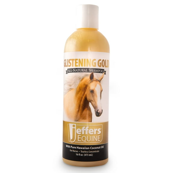 Jeffers Equine Glistening Gold Horse Shampoo, 16 oz - Soap Free, pH Balanced Formula with Hawaiian Coconut Oil & Vitamin E, Concentrated Natural Grooming Shampoo for Coat, Mane & Tail, All Breeds
