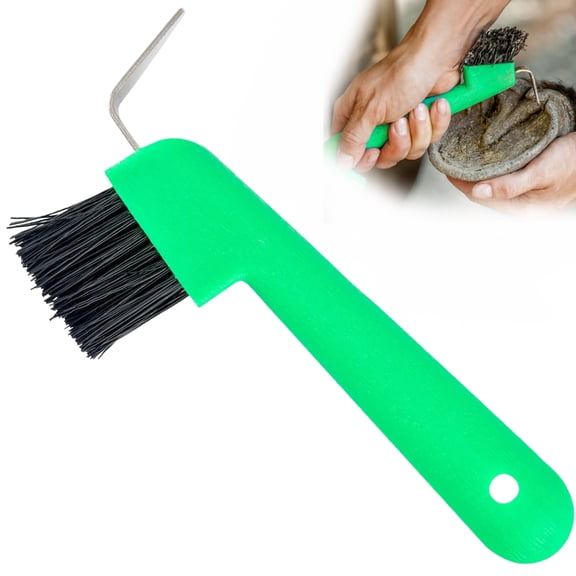 Jeffers Equine Hoof Pick & Brush for Horses, Green – Durable Grooming Tool with Stiff Bristles & 4" Easy Grip Handle