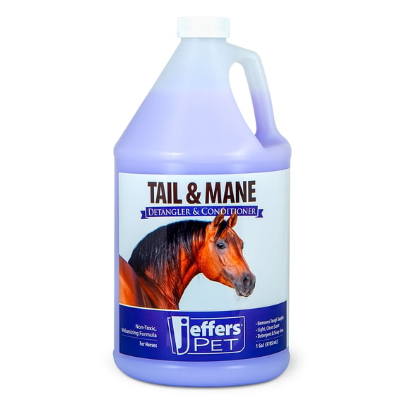 Jeffers Equine Tail & Mane Detangler & Conditioner for Horses, 128 oz Gallon Soap Free, Non Greasy Formula, Helps Loosen Knots & Tangles, Frizz Control, Soft Silky Shine, Fresh Scent, Made in USA