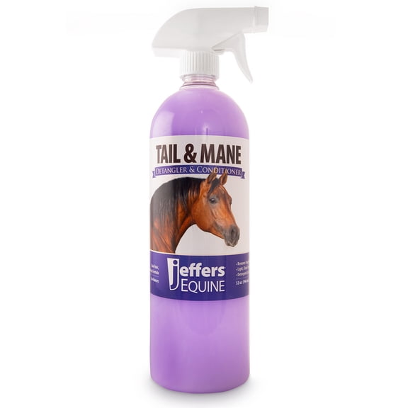 Jeffers Equine Tail & Mane Detangler & Conditioner Spray for Horses, 32 oz Soap Free, Non Greasy Formula, Helps Loosen Knots & Tangles, Frizz Control, Soft Silky Shine, Fresh Scent, Made in USA