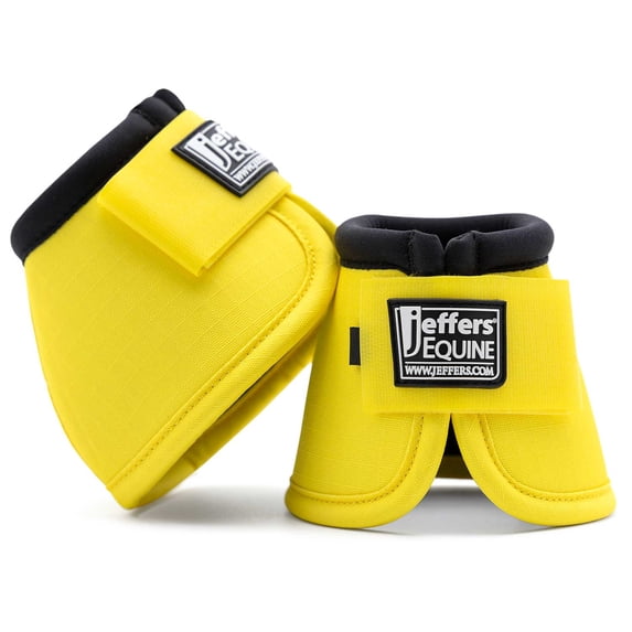 Jeffers Equine No Turn Bell Boots for Horses - Yellow, Medium | Shock Absorbing Hoof Protection | Secure Double Hook & Loop Closure, Perfect for Travel, Turnout, Training, & Riding - 1 Pair