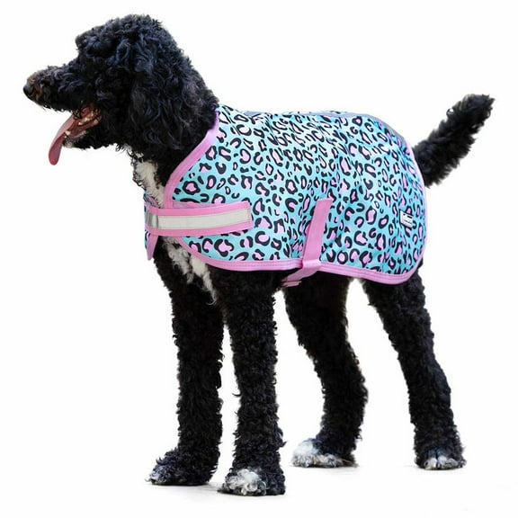 Jeffers Expression Dog Coat Waterproof Ripstop Winter Jacket 28" – 240g Insulated Blanket, Adjustable Belly & Chest Straps, Reflective Strips, Small to Large Breeds, Outdoor & Travel - Party Cheetah
