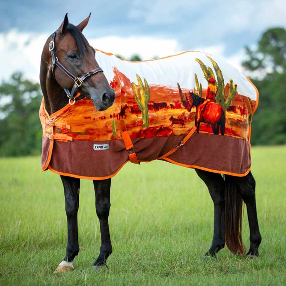 Jeffers Expression Fleece Horse Cooler, Standard Neck, 66", Cattle Drive Pattern