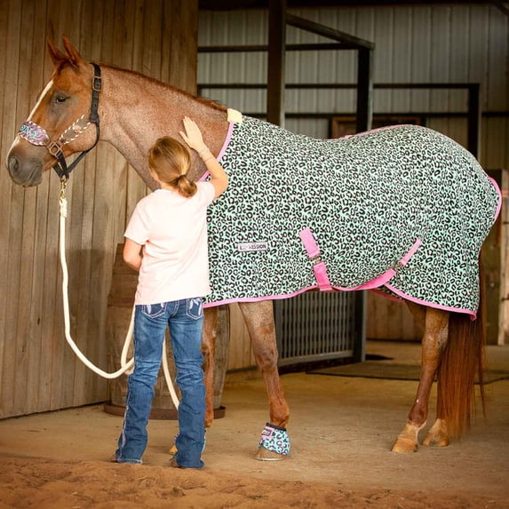 Jeffers Expression Fleece Horse Cooler, Standard Neck, 69", Party Cheetah Pattern