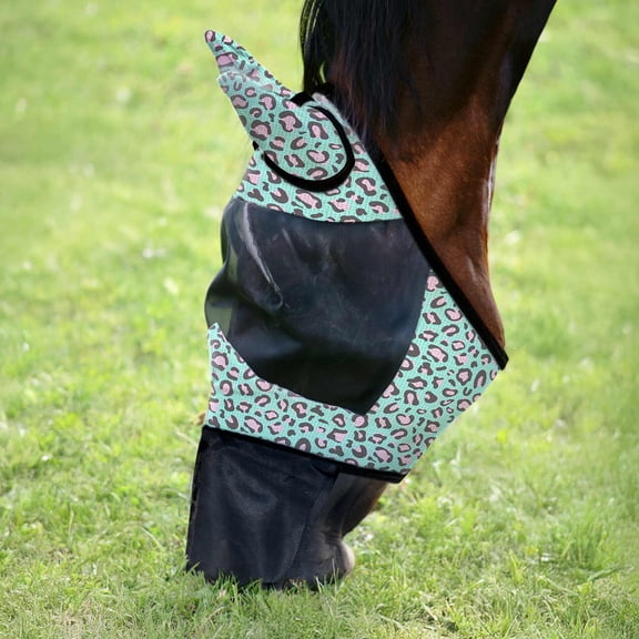 Jeffers Deluxe Mesh Horse Fly Mask w/ Ears & Nose, Full Size – Breathable, Soft Mesh Ears & Poll, Extended Nose Coverage, Fleece Trim, Stretch Fit, Hook & Loop Closure, UV Protection - Party Cheetah