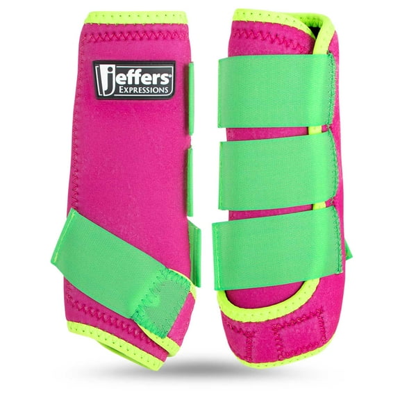 Jeffers Expression Neon Protective Horse Boots,1 Pair, Pink & Lime - Safe Neoprene Leg Guards, Durable Strap Closures, Front & Hind Support, Equestrian Accessories for Travel & Riding - Medium