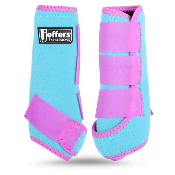 Jeffers Expression Neon Protective Horse Boots, 1 Pair, Turquoise & Purple – Breathable Neoprene, Secure Straps Closures – Durable Protection for Front & Hind Legs, Trail & Riding Use - Medium