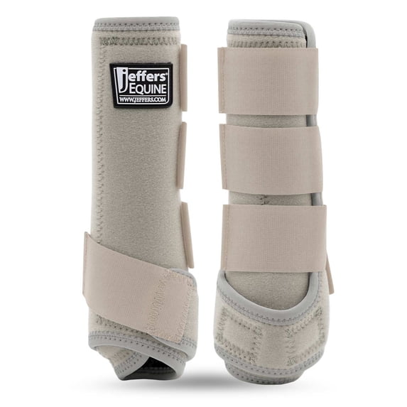 Jeffers Expression Protective Horse Boots, 1 Pair, Large - Safe Neoprene Leg Guards, Durable Strap Closures, Front & Hind Support, Equestrian Accessories for Travel & Riding - Khaki