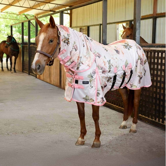 Jeffers Expression Soft Mesh Fly Sheet for Horses 75" – Rose Garden Pattern, Lightweight Mesh Combo Neck Sheet, Breathable UV Protection, Summer Horse Blanket with Straps for Stable or Turnout