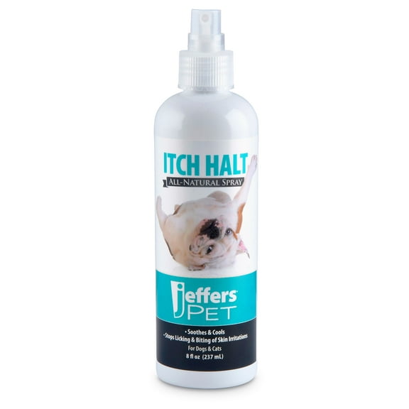 Jeffers Pet Itch Halt All Natural Spray for Dogs & Cats Gentle, Fast Drying, Travel Friendly Grooming Spray with Essential Oils Soothes and Refreshes Pets, 8 oz