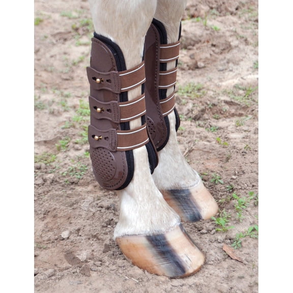 Jeffers Equine Uniquely English Tendon Boots, Set of 2 - Large, Brown, Open Front Horse Boots, Training Equipment, Protective Gear & Leg Protection for Jumping, Dressage, Training & Travel