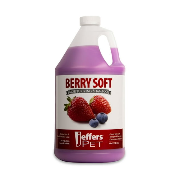 Jeffers Pet Moisturizing Shampoo, Berry Soft Scent 128 oz - Coconut Based, Detergent Free & Soap Free, pH Balanced, with Vitamins A D E, for Dogs Cats Ferrets Rabbits, Made in the USA, Healthy Coat