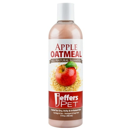 Jeffers Apple Oatmeal Natural Pet Shampoo for Dogs Cats Puppies Kittens, 17 Oz – Tearless Hypoallergenic Oat Based Grooming Shampoo for Sensitive Skin, Coat Hydration, Shine, Soap & Detergent Free