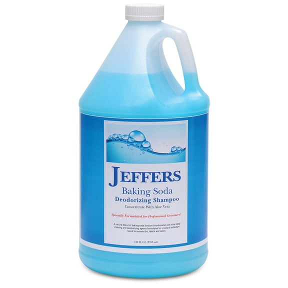 Jeffers Pet Baking Soda Deodorizing Shampoo with Aloe Vera, 128 Oz - Tearless Grooming Shampoo for Dogs, Cats, Puppies, Kittens, Rabbits, Soap & Detergent Free Coat Care with Baby Powder Scent
