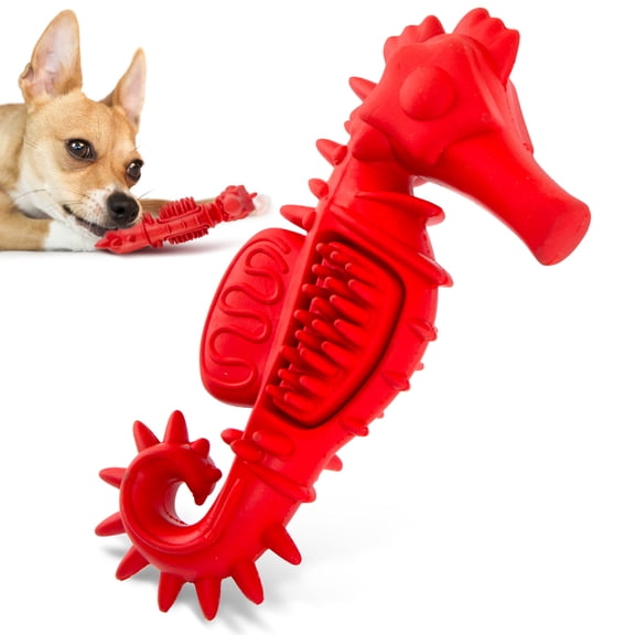 Jeffers Pet Natural Rubber Dog Chew Toy, Red Seahorse - Extra Small