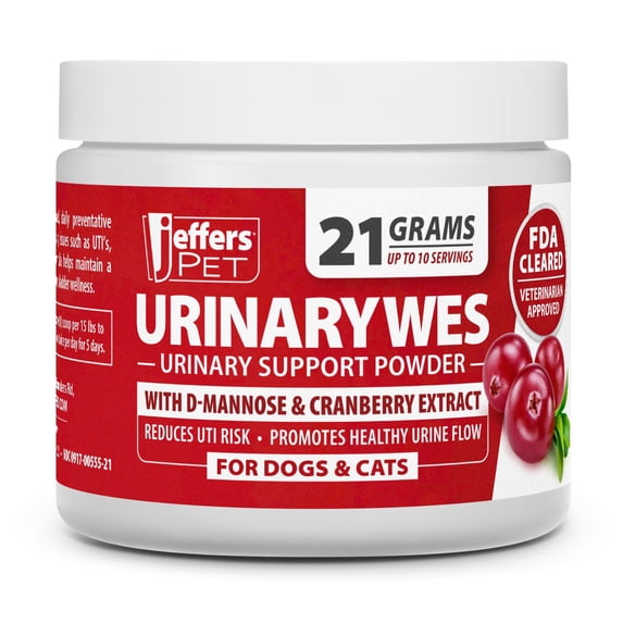 Jeffers Pet UrinaryWes Urinary Support Powder for Dogs & Cats, Chicken Flavor Urinary Tract & Bladder Support Supplement w/ D-Mannose, Cranberry, Vitamins & Natural Botanicals Daily Routine - 21 g