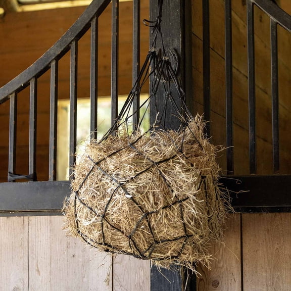 Jeffers Livestock Woven Poly Rope Hay Net 42 in, Durable Hay Net with 4" Large Hole Opening for Horses Cattle Goats Sheep, Slow Feed Farm Feeding Net, Reduce Waste and Mess - Black