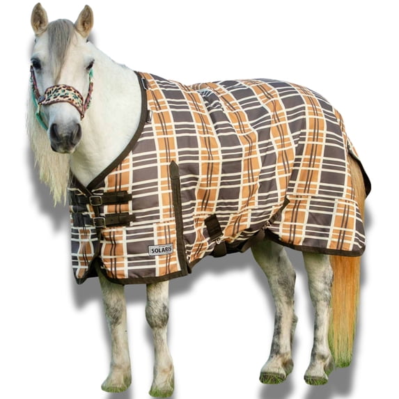 Jeffers Pony Poppins Solaris 1200 Denier Turnout Blanket, 240 gram Polyfill, Brown & Cream Plaid 45" - Waterproof, Breathable Horse Blanket - Ideal Protection for Winter, Wind & Rain, Medium weight