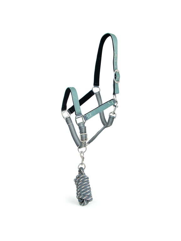 Poplar Head Adjustable Padded Nylon Halter & Matching Lead Set with Quick Snap for Horses, Full Size Horse Halter with Padded Noseband & Crown, Equestrian Training Tack for Stable or Ranch Us