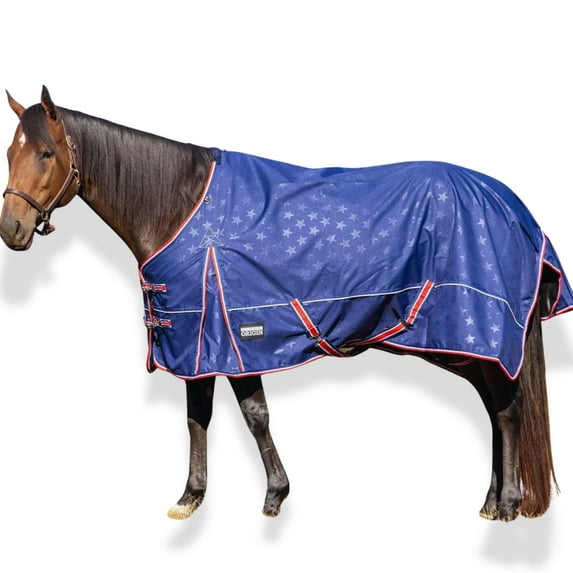 Jeffers Poplar Head Origin 600 Denier Turnout Blanket | 240 Gram Polyfill | Waterproof, Breathable, Horse Blanket for Cold Weather | Navy with Star Print, Adjustable Straps, Fits 66"