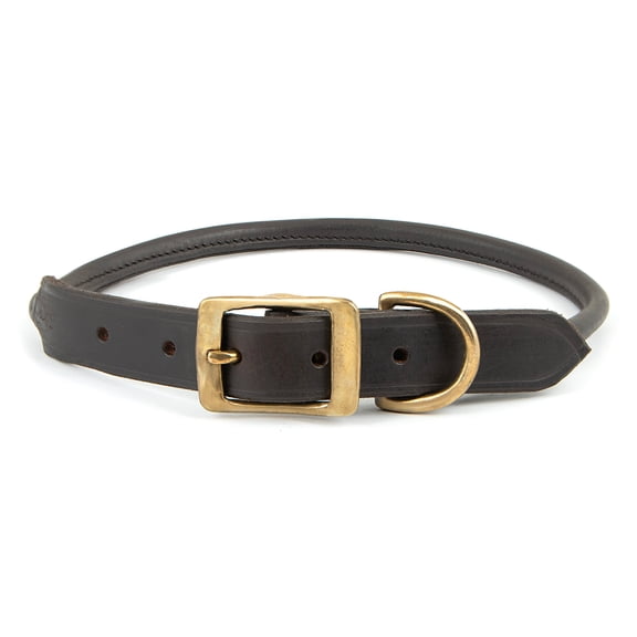 Jeffers Rolled Leather Dog Collar with Brass Hardware, Chestnut Brown - Safe Leather Design, Durable Brass Hardware, Adjustable Round Collar for Long Fur Dogs, Pairs with Leash, 1"W x 21"L