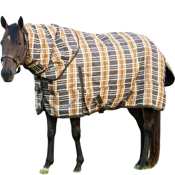 Jeffers Solaris 1200 Denier Turnout Blanket with Detachable Neck Rug - Brown & Cream Plaid 72" - Waterproof, Breathable Horse Blanket with 360g Polyfill, Ideal Protection for Winter, Heavyweight