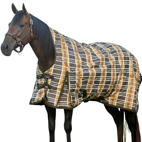 Jeffers Solaris 1200 Denier Turnout Blanket with Extended Neck Design - Brown & Cream Plaid 87" - Waterproof, Breathable Horse Blanket with 360g Polyfill, Ideal Protection for Winter, Heavyweight