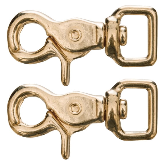 Jeffers Solid Brass Trigger Snap with Square Swivel Eye – Heavy Duty Zinc Plated Clip for Tack, Dog Leash, Rope, Horse Tack, Farm, Pet, Backpack, Hardware, Home Use - Brass A, 3/4" - 2 pack