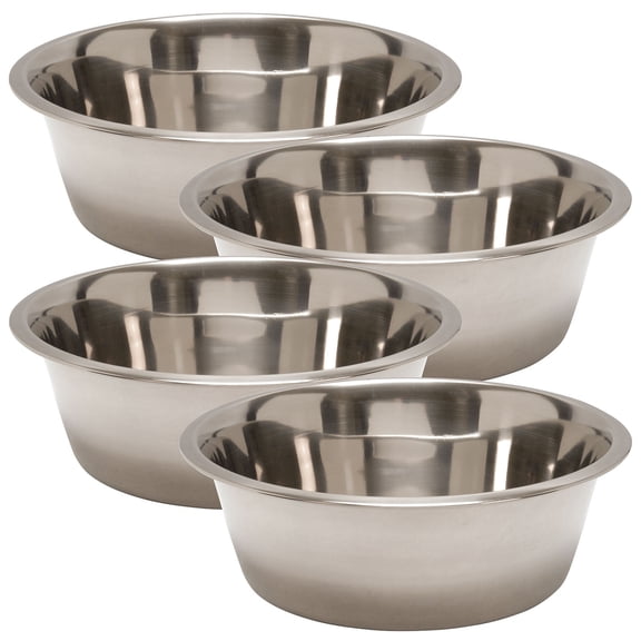 Jeffers Pet Standard Weight Stainless Steel Bowls for Dogs, Cats, Puppies, Kittens, Food & Water, Durable Feeding Dish, Travel, Camping, Indoor Outdoor Use, Dishwasher Safe - 3 Quart 4 Pack