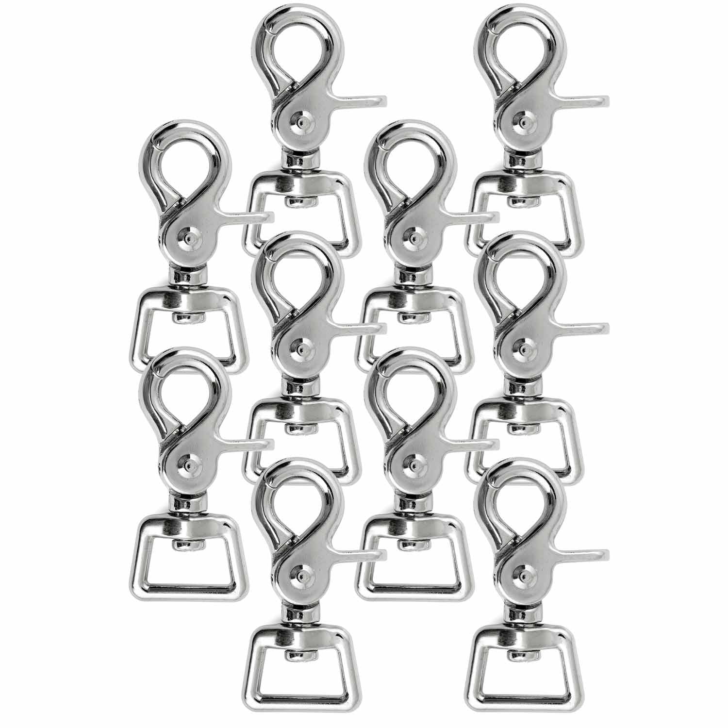 Jeffers Trigger Snap Clip 2.5" with Swivel Square Eye – Nickel Plated for Rope, Pet Leash, Keychain, DIY, Camping, Tools – 5/8" 10 Pack