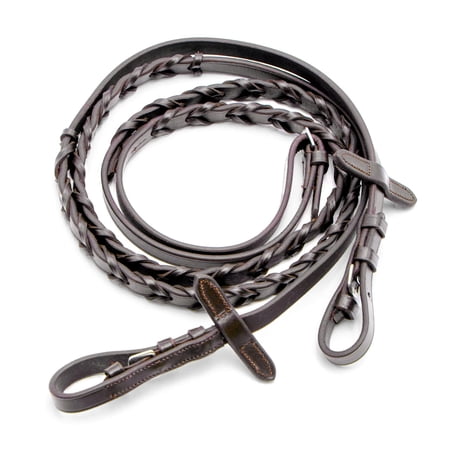 Jeffers Uniquely English Leather Laced Reins for Horses, Havana – Premium Adjustable Non Slip Soft Leather, Hand Laced Grip for Riding, Training, Dressage, Equestrian Tack - Buckle Bit Ends