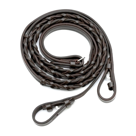 Jeffers Uniquely English Leather Laced Reins for Horses, Havana – Premium Adjustable Non Slip Soft Leather, Hand Laced Grip for Riding, Training, Dressage, Equestrian Tack - Hook & Stud Bit Ends