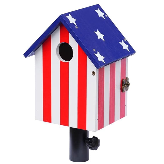 Jeffers Wood Bluebird House with T-Post Mount Adapter, Pine Wood Birdhouse, Nesting Box with Baby Steps and Air Vents, Ventilated Outdoor Design, Garden Backyard Wildlife Habitat - Flag Style