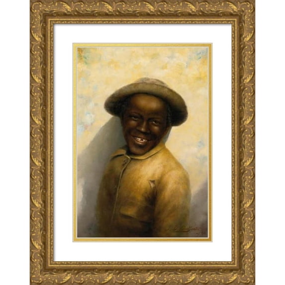 Jefferson David Chalfant 14x18 Gold Ornate Wood Frame and Double Matted Museum Art Print Titled - Smiling Boy (1886)